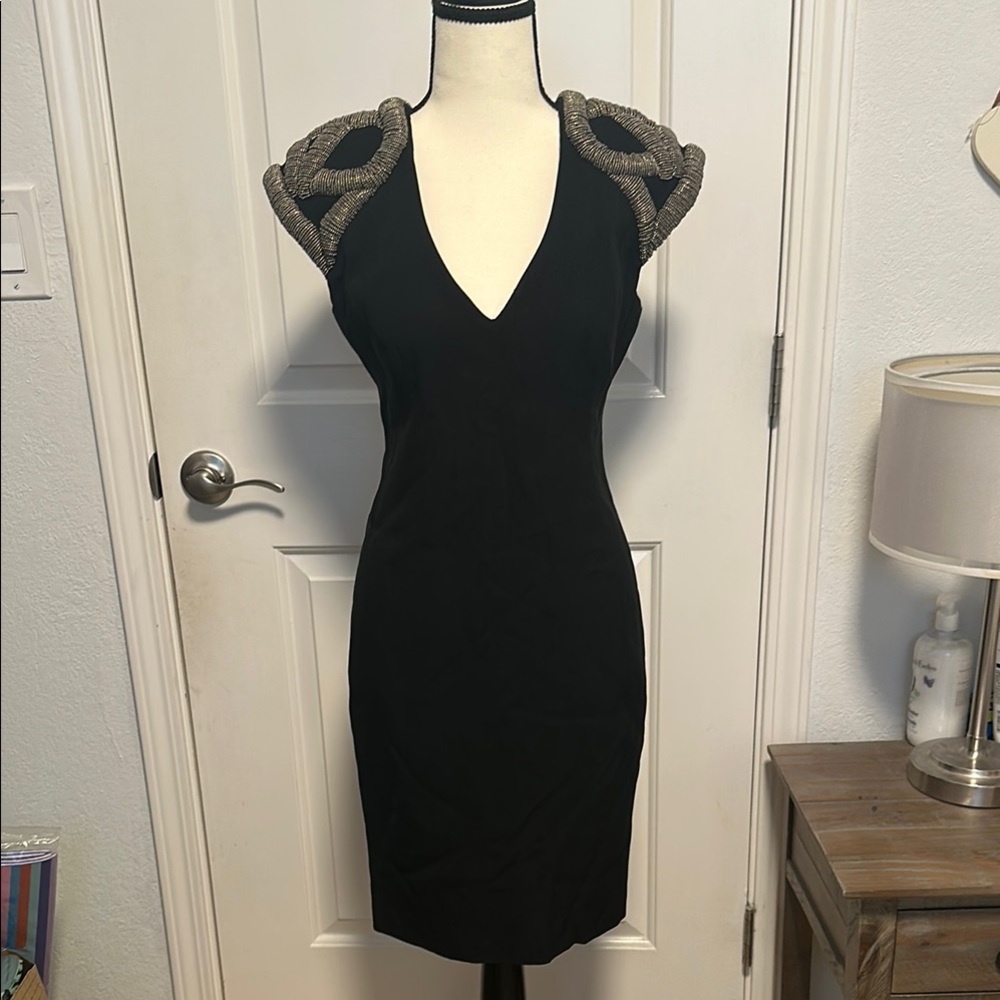 Elegant Carlos Miele Black Dress with Unique Bead Design